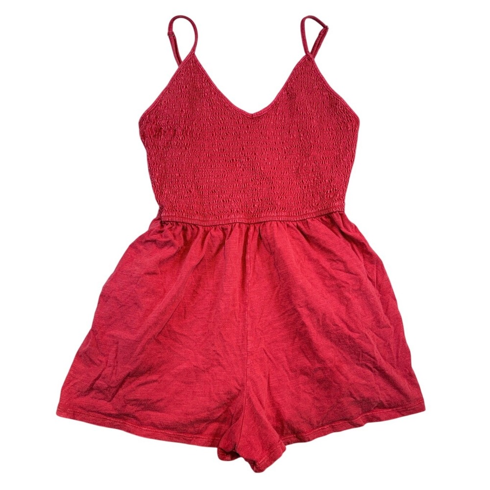 Wild Fable‎ Red Smocked Cotton Romper Womens Medium Adjustable Straps V-Neck